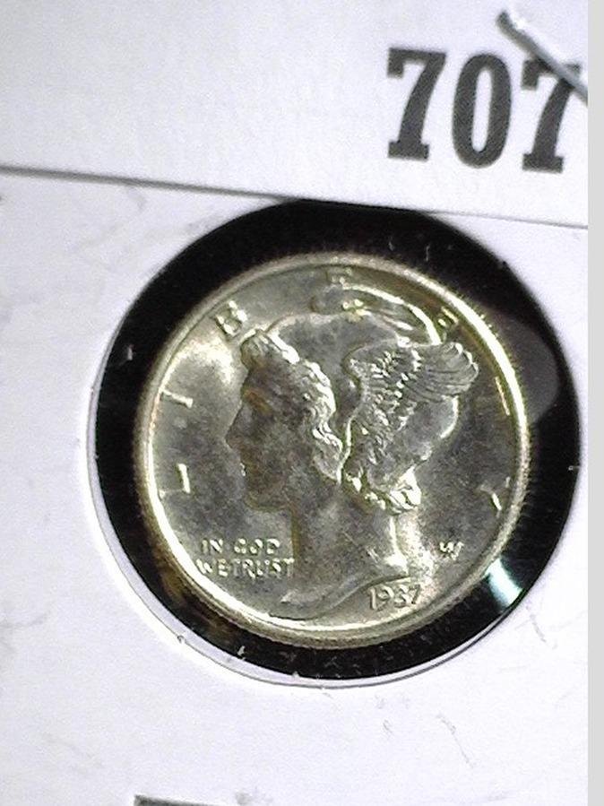 1937 P Mercury Dime, Brilliant Uncirculated. Split Bands.