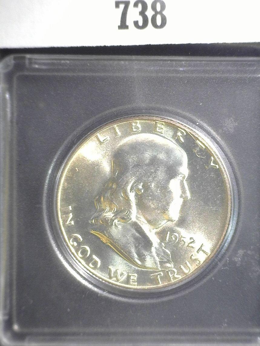 1952 P Franklin Half Dollar, BU. In Snaptight case.