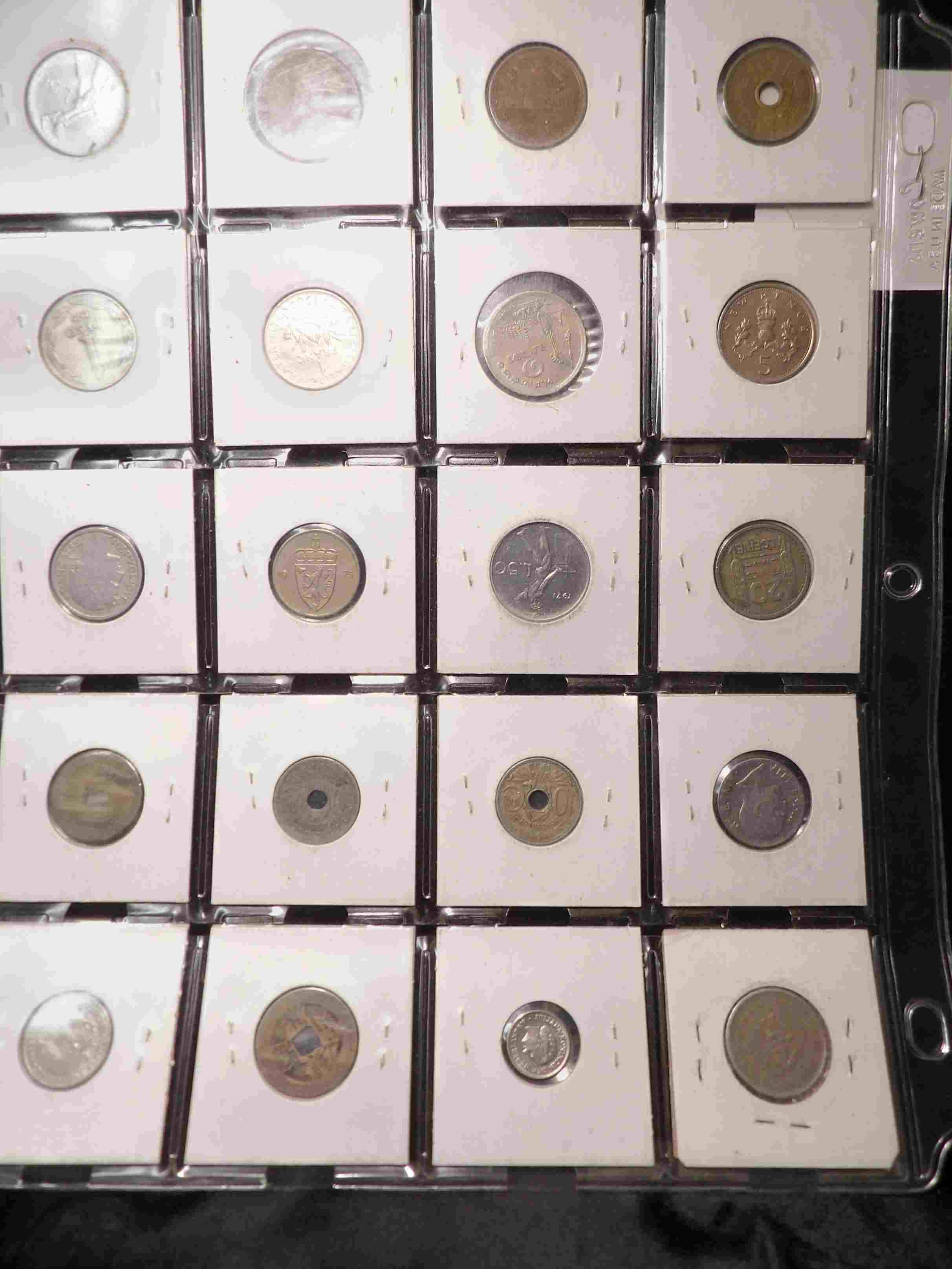 20-Pocket Plastic Page full of Foreign Coins. All ready to attend the coin show.