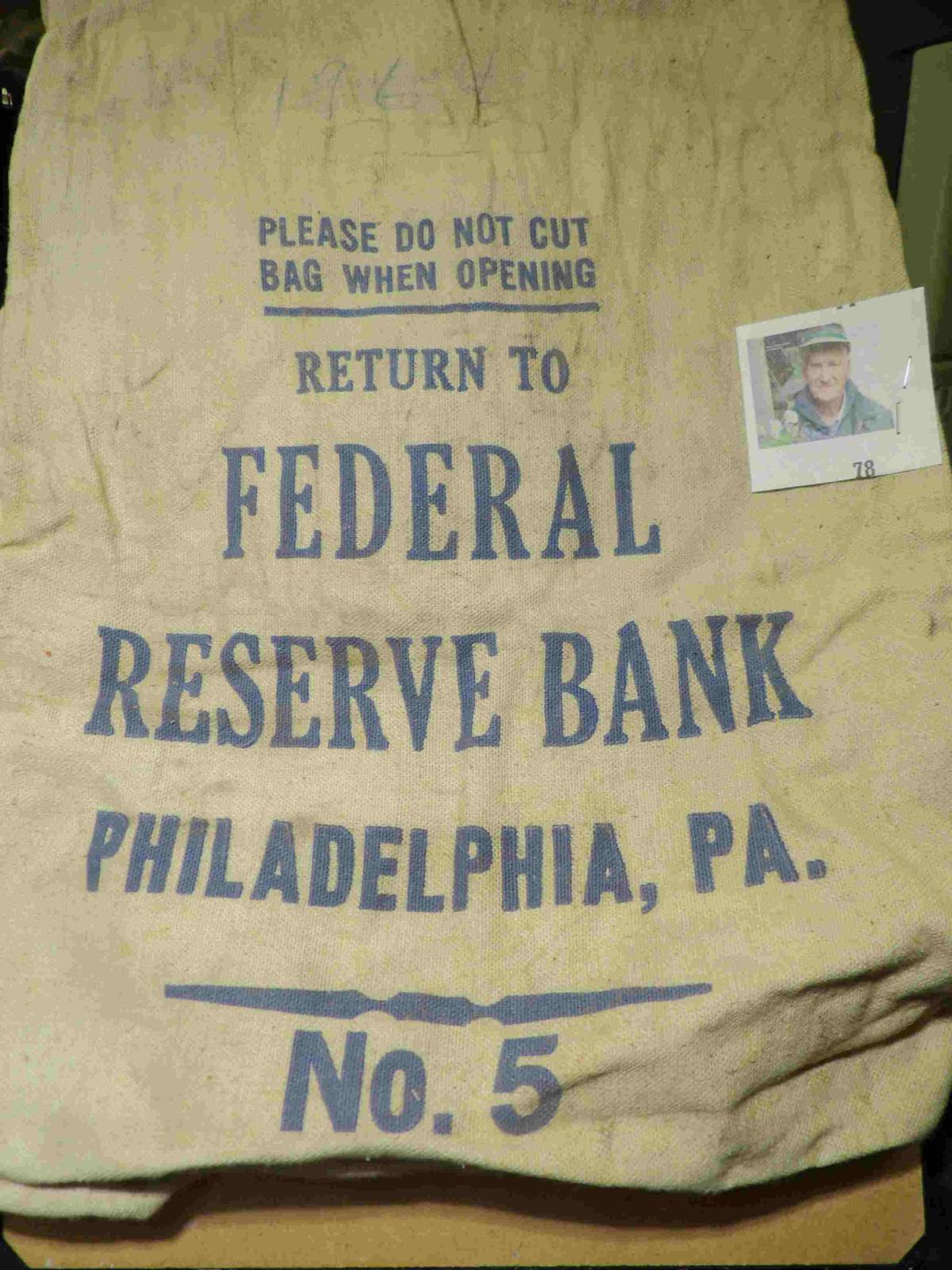 Large Canvas Money Bag "Please Do Not Cut/Bag When Opening/Return to/Federal/Reserve Bank/Philadelph