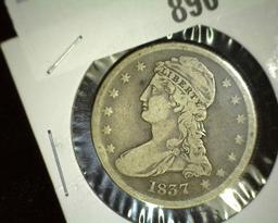 1837 Reeded Edge Capped Bust Half Dollar, Fine/Good.