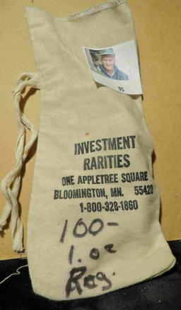 Small Canvas Money Bag "Investment/Rarities/One Appletree Square/Bloomington, Mn. 55420/1-800-328-18