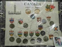 Partial set of 1867-1992 Canada Coin Set. Contains two dollar coins and nine Provincial Quarters in