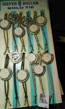 (12) Silver Dollar Bolo Ties on Sales Stand up Display. (No coins) Made in U.S.A.