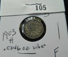 1903H Canada Five Cent Silver, Fine, .0346 oz. Silver.