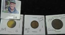Crusty US group - 1909 Lincoln Cent - G, 1919 D Lincoln cent F, & 1865 2 cent piece - corroded