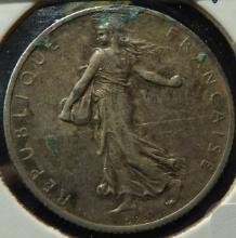 1916 France  - 2 Francs - contains .2685 oz silver