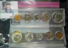 1964 & 1965 Unc Phila coin sets - 1964 has silver half, quarter & dime - 1965 has the 40% silver hal