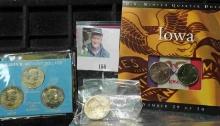 Misc group - Susan B Dollar 1979 3 coin Unc set, 2 Iowa statehood qtrs & gold plated 1976 half