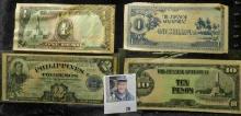 (3) pieces of World War II Japanese Occupation Currency and a Series 66 Philippines Two Peso Banknot
