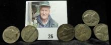 (5) 1943 D Silver World War II Jefferson Nickels & 1958 D damaged Jefferson Nickel.