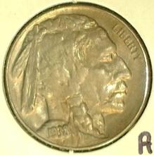 1938-D Buffalo Nickel, AU+.