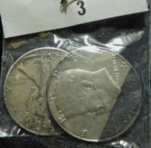 1964 D Kennedy Half Dollar with unusual toning & 1945 P Walking Liberty Half Dollar,Fine.