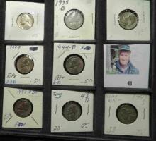 1943 P, D, S, 44 P, D, 45 P, D, & S World War II Silver Jefferson Nickels. All carded.