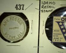 Depue Illinois Token & Idaho Retail Stamp Token