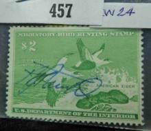 RW24 $2 U.S. Department of the Interior Migratory Bird Hunting Stamp, Signed.