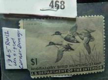 RW12 $1 U.S. Department of the Interior Migratory Bird Hunting Stamp, Unsigned. LL corner missing.