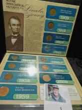 Historic Chronological Highlights of the Lincoln Penny Set with coins.