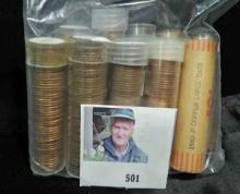 (10) Solid date rolls of Memorial Cents: 1960 D Large date, 1961 D, 62 P, D, 63 D, 66 P, 69 D, 76 D,
