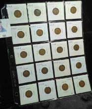 Partial Set of Lincoln Cents in a 20-pocket plastic page, dates 1918-1940.