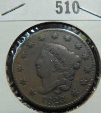 1823 U.S. Large Cent, Nice Key Date! Red Book value is $1100 in Fine, this one has a nice full Liber