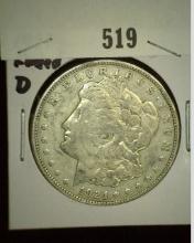1921 D Morgan Silver Dollar. Faded "D" variety.