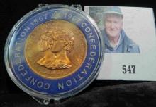 1867-1967 Confederation Copper Medal from Canada, contained in a special holder. Prooflike.