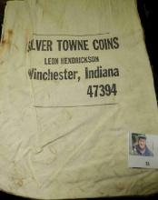 Large Canvas Money Bag "Silver Towne Coins/Leon Hendrickson/Winchester, Indiana/47394". Leon was a w