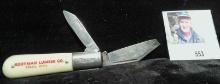 Kooyman Lumber Co. Pella, Iowa Barlow two-blade pocket knife. Tip missing from main blade. First I h
