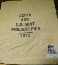 Large Canvas Money Bag "Cents/$50/U.S. Mint/Philadelphia/1972".