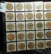 (40) various Wooden Nickels from Iowa in a pair of plastic pages. Includes Guttenberg, Clarion, Grin