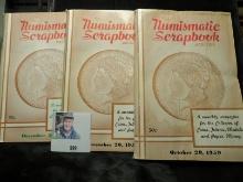 Oct., Nov., & Dec. 1959 editions of "The Numismatic Scrapbook Magazine". Some water damage. Nice B.
