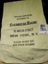 Large Canvas Money Bag "This Bag Should Be/Returned to/Chemical Bank/55 Water Street/New York, N.Y./