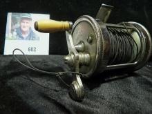 Baitcasting Reel "K.K. Special Tri-Part". Patent 1905 & 1907. Handle has an ivory grip.