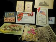 Miniature License plates from Delaware & Alberta; Pair of 17 Year Calendars 1935-1951, 1927 Card Cal