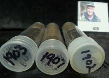 Partial tubes of 1902, 1903, & 1907 Indian Head Cents. Maybe 60-70 coins total.