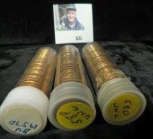 1957 D, 58 P, & 58 D Solid date Rolls of BU Lincoln Cents. Stored in plastic tubes.