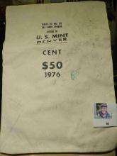Large Canvas Money Bag "Please Do Not Cut/ Bag When Opening/Return To U.S. Mint/Denver/Cent/$50/1976