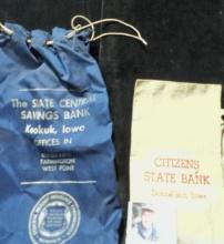 Draw String Bank Bag "The State Central Savings Bank Keokuk, Iowa Offices in Bonaparte Farmington We