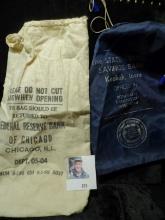 Canvas Bank Bag "Federal Reserve Bank of Chicago, Ill" & draw string bank bag "The State Central Sav