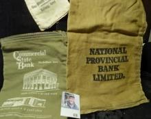 Canvas Bank Bag "From One Minute Washer Co. Kellogg, Iowa"; Zipper Bank bag "Commercial State Bank M