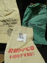Canvas Bank Bag "First State Bank Chariton-Russell Iowa; draw string bank bag "Iowa Trust & Savings