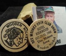 Dollar-size Coin wrapper with (20) "Des Moines Coin Club Show/Hotel/Kirkwood/Oct.29-30, 1966/Des Moi