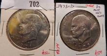 1971 D & 1973 D Gem BU Eisenhower Dollars with lovely toning.