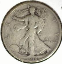 1918 P Silver Walking Liberty Half Dollar, Very Good.