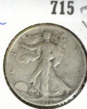 1918 S Silver Walking Liberty Half Dollar, Fine+.
