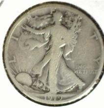1919 S Silver Walking Liberty Half Dollar, Good.