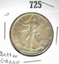 1942 S Walking Liberty Half Dollar, Better grade, carded.