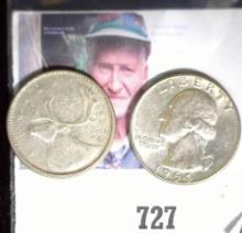 1962 Canada & 1964 Washington Silver Quarters.