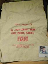 Large Canvas Money Bag "Please Return To/St. Lucie County Bank/Fort Pierce, Florida/Each Depositor I